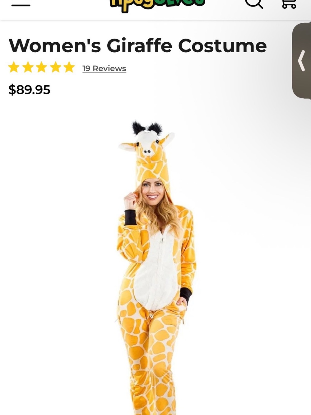 Giraffe Onesie Costume - Yellow Giraffe Tipsy Elves Medium